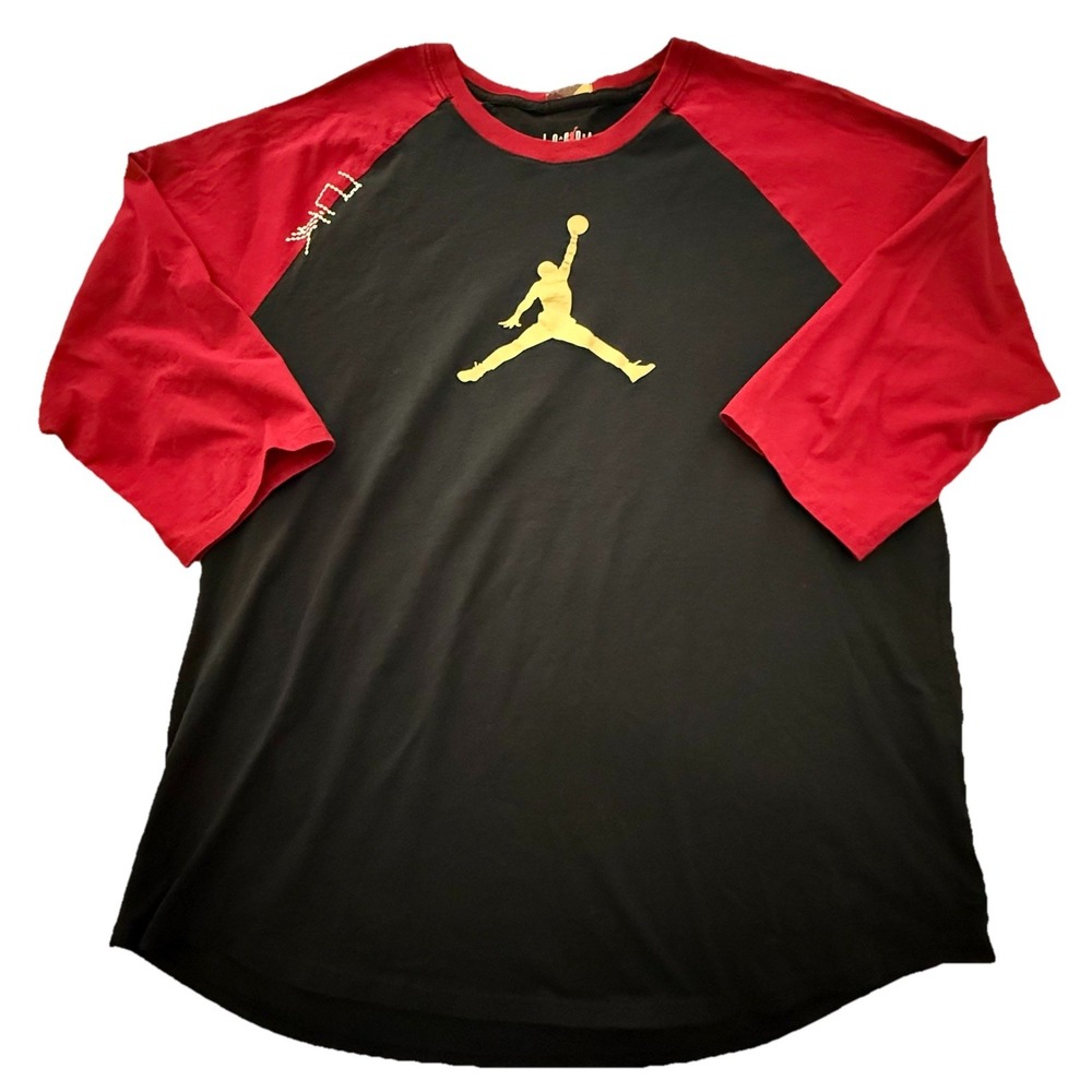 Nike Air Jordan 23 Red/Black/Gold Baseball 3/4 Sleeve 45 Defining Moments Men XL